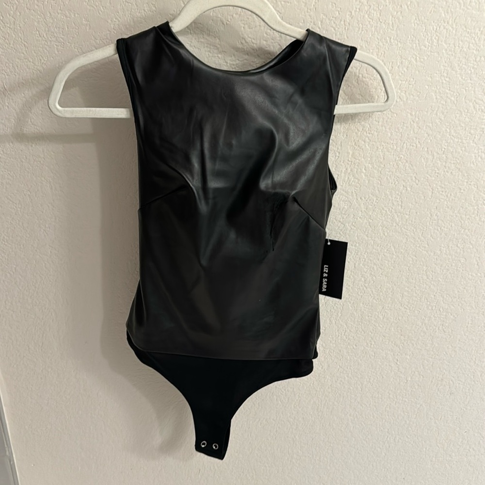 Black high neck leather bodysuit!